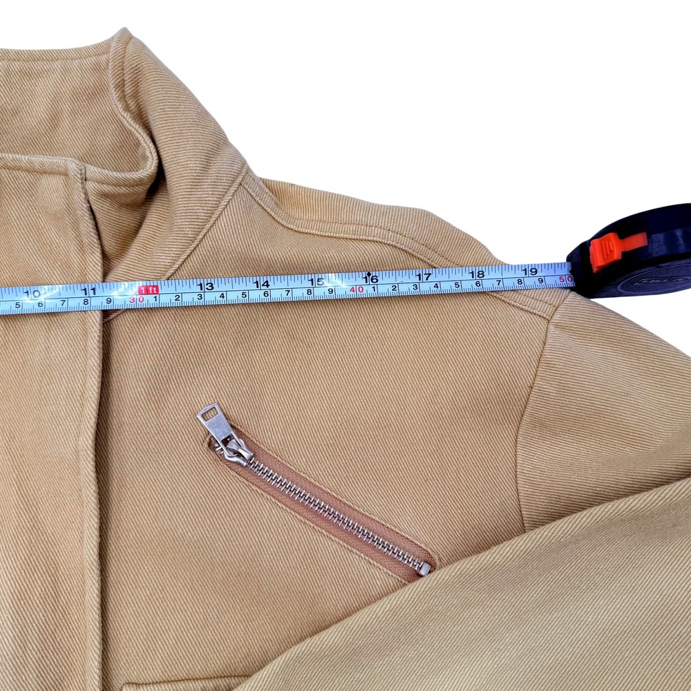 Eggie Utility Cropped Jacket Khaki Tan Cotton Cargo Buckle Pocket Jacket Women's - Picture 6 of 11